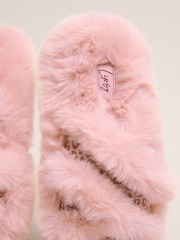 Lipsy Pink Faux Fur Leopard Print Tape Cross Strap Slider Slippers - Image 3 of 4