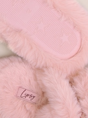 Lipsy Pink Faux Fur Leopard Print Tape Cross Strap Slider Slippers - Image 4 of 4