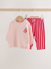 Pink Heart Cherry Baby Sweat Top And Wide Leg Joggers Set 2 Piece (0mths-2yrs) - Image 1 of 9
