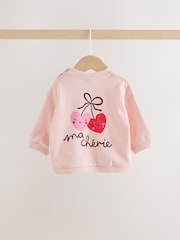 Pink Heart Cherry Baby Sweat Top And Wide Leg Joggers Set 2 Piece (0mths-2yrs) - Image 5 of 9