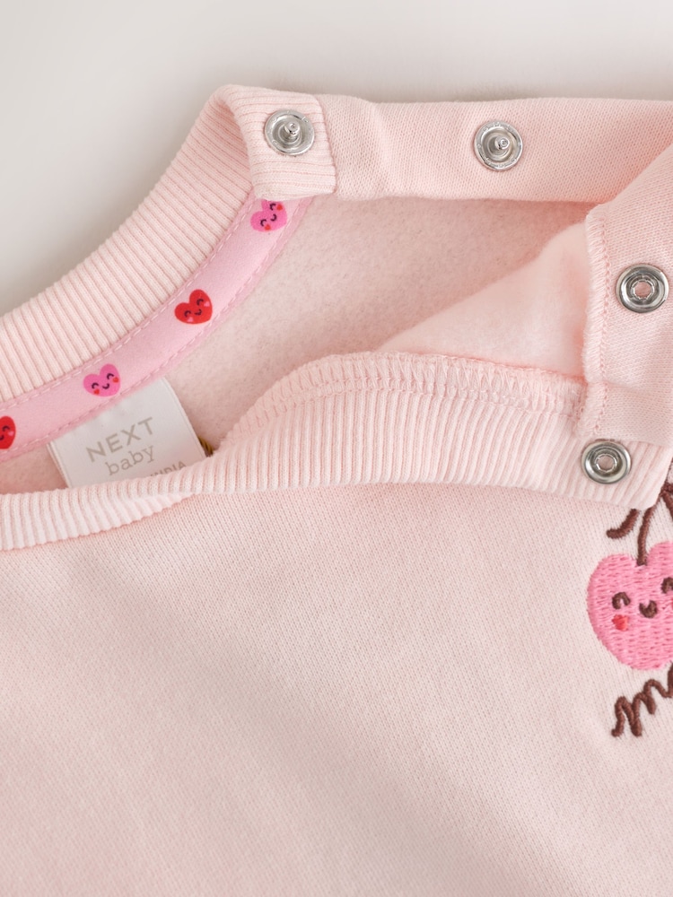 Pink Heart Cherry Baby Sweat Top And Wide Leg Joggers Set 2 Piece (0mths-2yrs) - Image 9 of 9