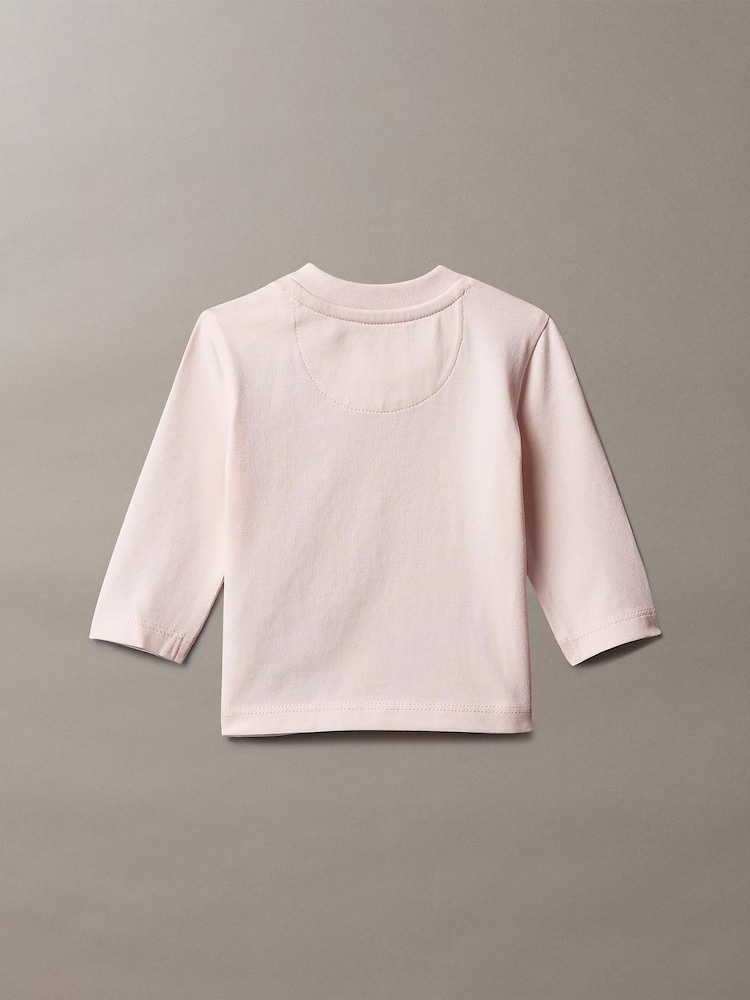 Calvin Klein Jeans Pink Newborn Long Sleeve Logo T-Shirt - Image 2 of 2