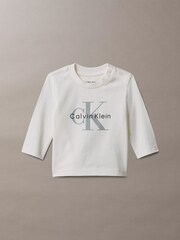 Calvin Klein Jeans Cream/Tofu Newborn Long Sleeve Logo T-Shirt - Image 1 of 2