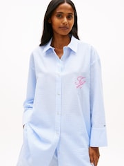 Tommy Hilfiger Blue Seersucker Longline Cover-Up Shirt - Image 1 of 5