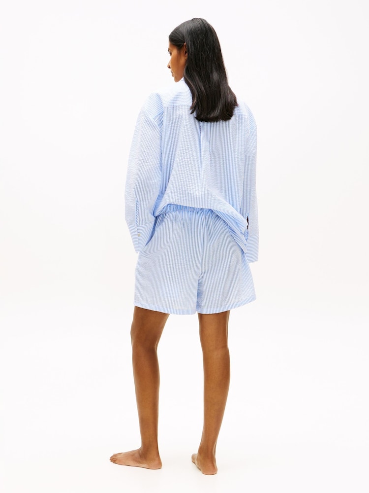 Tommy Hilfiger Blue Seersucker Longline Cover-Up Shirt - Image 2 of 5 Tommy Hilfiger Blue Seersucker Longline Cover-Up Shirt - Image 2 of 5