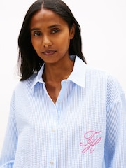 Tommy Hilfiger Blue Seersucker Longline Cover-Up Shirt - Image 4 of 5