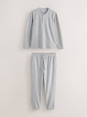 Light Grey Grandad Collar Long Sleeve Waffle Pyjamas Set - Image 10 of 15