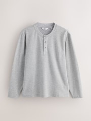 Light Grey Grandad Collar Long Sleeve Waffle Pyjamas Set - Image 11 of 15