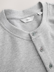 Light Grey Grandad Collar Long Sleeve Waffle Pyjamas Set - Image 13 of 15