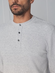 Light Grey Grandad Collar Long Sleeve Waffle Pyjamas Set - Image 5 of 9