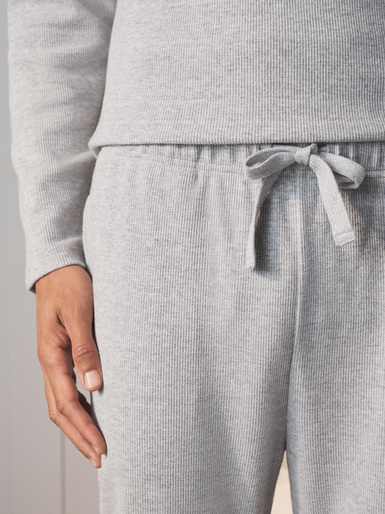 Light Grey Grandad Collar Long Sleeve Waffle Pyjamas Set - Image 9 of 9 Light Grey Grandad Collar Long Sleeve Waffle Pyjamas Set - Image 9 of 9