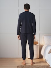 Navy Grandad Collar Long Sleeve Soft Waffle Pyjamas Set - Image 4 of 8