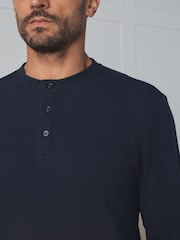 Navy Grandad Collar Long Sleeve Soft Waffle Pyjamas Set - Image 6 of 8
