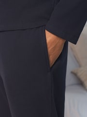 Navy Grandad Collar Long Sleeve Soft Waffle Pyjamas Set - Image 7 of 8