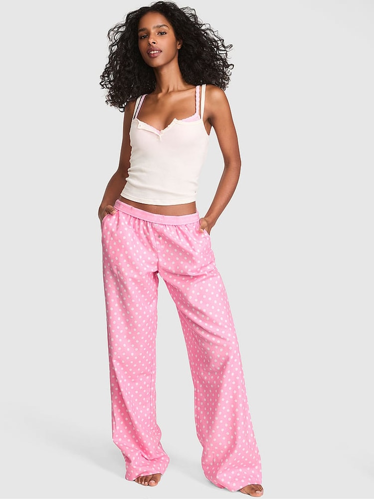 Victoria's Secret Pink Pink Lollipop Polka Dot Long Flannel Pyjama Bottoms - Image 1 of 3