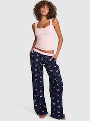 Victoria's Secret Pink Navy Blue Dog Print Long Flannel Pyjama Bottoms - Image 1 of 2