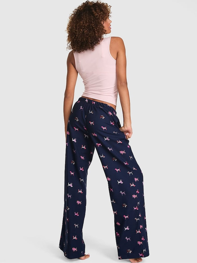 Victoria's Secret Pink Navy Blue Dog Print Long Flannel Pyjama Bottoms - Image 2 of 2