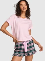 Victoria's Secret Pink Pink Lollipop/Dark Garden Plaid Short Flannel Pyjama Bottoms - Image 1 of 2