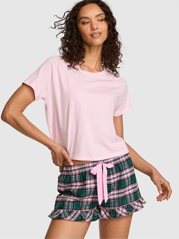 Victoria's Secret Pink Pink Lollipop/Dark Garden Plaid Short Flannel Pyjama Bottoms - Image 1 of 2 Victoria's Secret Pink Pink Lollipop/Dark Garden Plaid Short Flannel Pyjama Bottoms - Image 1 of 2
