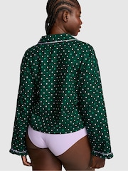 Victoria's Secret Pink Dark Garden Green Polka Dot Flannel Cropped Pyjama Top - Image 2 of 2