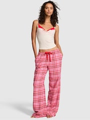 Victoria's Secret Pink Sizzling Strawberry Pink Tartan Long Flannel Pyjama Bottoms - Image 1 of 2