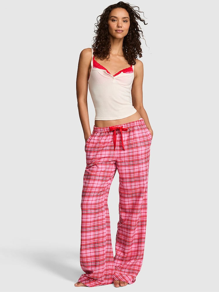 Victoria's Secret Pink Sizzling Strawberry Pink Tartan Long Flannel Pyjama Bottoms - Image 1 of 2