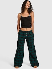 Victoria's Secret Pink Dark Garden Green Tartan Long Flannel Pyjama Bottoms - Image 1 of 2