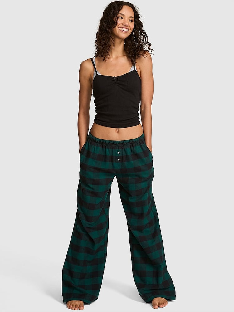 Victoria's Secret Pink Dark Garden Green Tartan Long Flannel Pyjama Bottoms - Image 1 of 2 Victoria's Secret Pink Dark Garden Green Tartan Long Flannel Pyjama Bottoms - Image 1 of 2