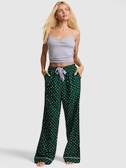 Victoria's Secret Pink Dark Garden Green Polka Dot Long Flannel Pyjama Bottoms - Image 1 of 2