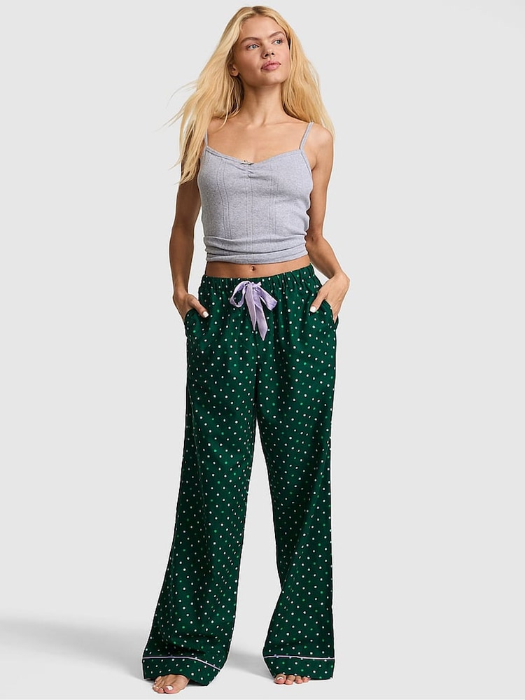 Victoria's Secret Pink Dark Garden Green Polka Dot Long Flannel Pyjama Bottoms - Image 1 of 2 Victoria's Secret Pink Dark Garden Green Polka Dot Long Flannel Pyjama Bottoms - Image 1 of 2