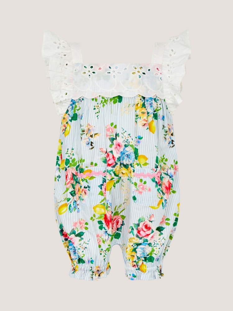Monsoon Baby Broderie Floral Stripe Romper - Imagen 1 de 2
