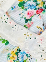 Monsoon Baby Broderie Floral Stripe Romper - Imagen 2 de 2