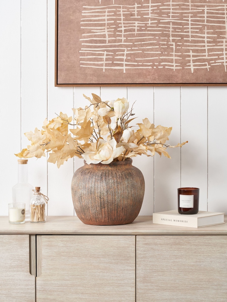 Pacific Brown Fibrestone Vertical Ribbed Decorative Vase - Image 1 of 6