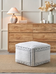 Pacific White Greek Key Design Pouffe - Image 1 of 6