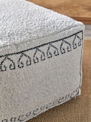 Pacific White Greek Key Design Pouffe - Image 2 of 6