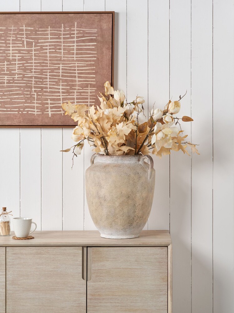 Pacific Natural Textured Fibrestone Decorative Vase with Handles - Image 1 of 6