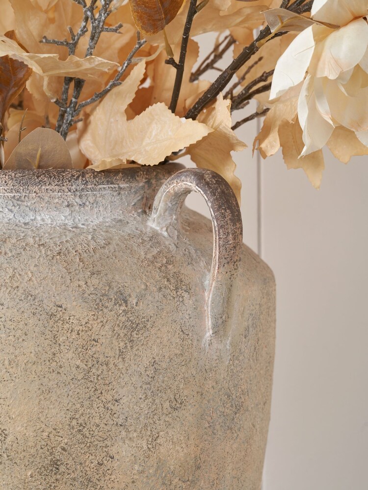 Pacific Natural Textured Fibrestone Decorative Vase with Handles - Image 2 of 6