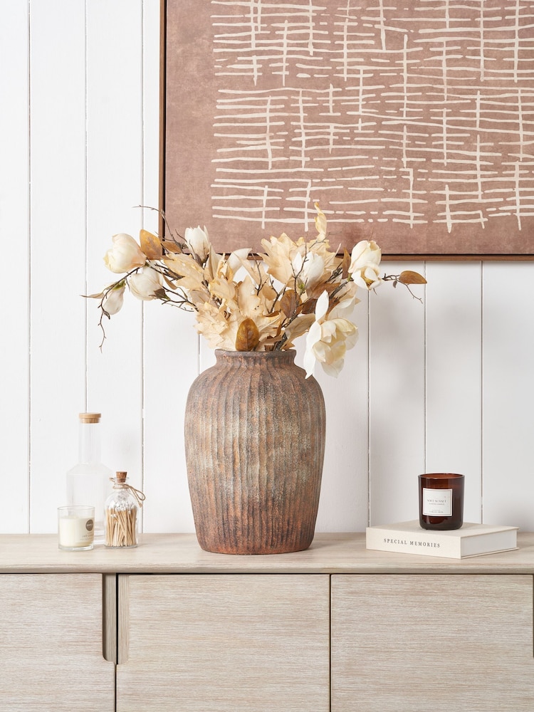 Pacific Brown Fibrestone Vertical Ribbed Decorative Vase - Image 1 of 6