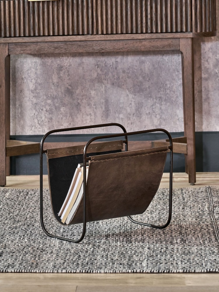 Pacific Peppercorn Eliseo Vintage Leather Magazine Rack - Image 1 of 6