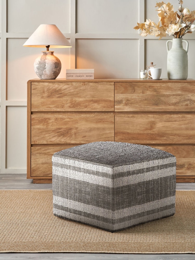 Pacific Steel Grey Stripe Design Pouffe - Image 1 of 6