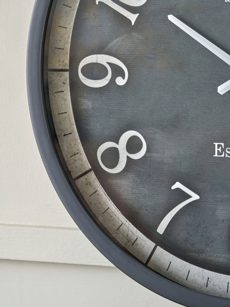 Pacific Black Wood Effect Round Wall Clock - Image 2 of 6