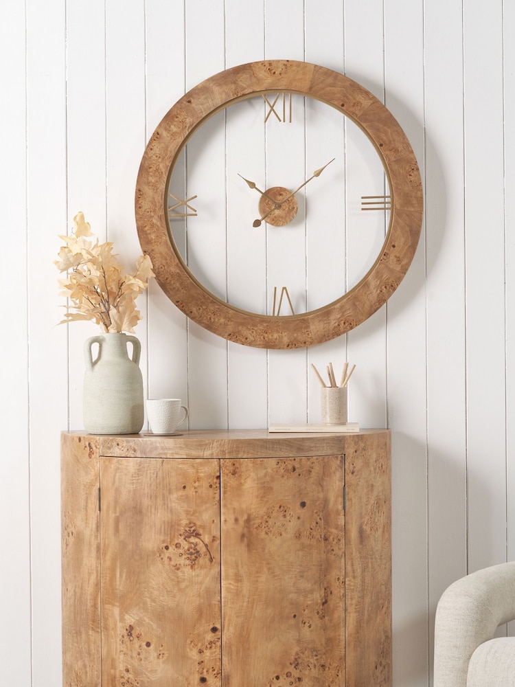 Pacific Natural Newborough Burr Wood Effect Round Wall Clock - Image 1 of 6