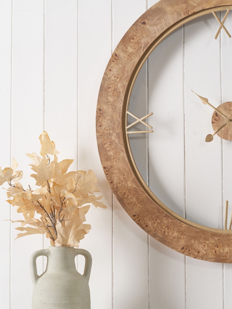 Pacific Natural Newborough Burr Wood Effect Round Wall Clock - Image 2 of 6