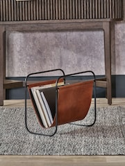 Pacific Brown Eliseo Vintage Leather Magazine Rack - Image 1 of 6