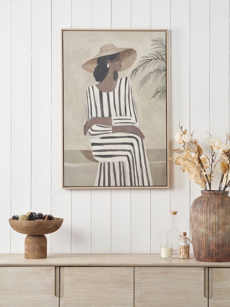 Pacific Natural Striped Dress Lady Design Canvas Wall Art - Image 1 of 6