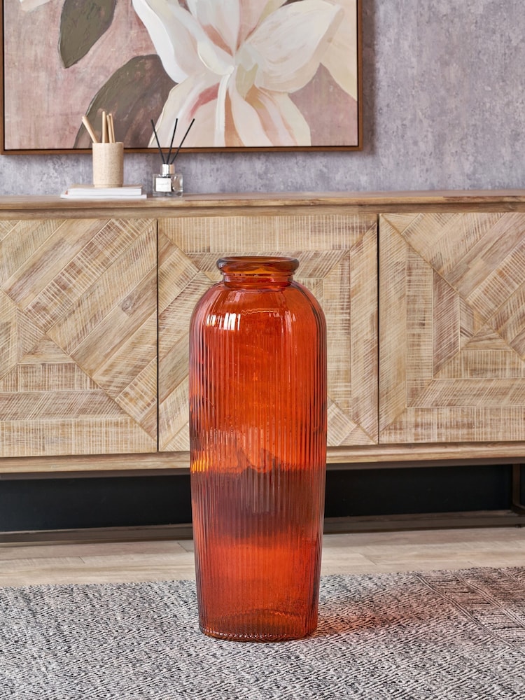 Pacific Orange Glass Ribbed Vase Tall - Image 1 of 6