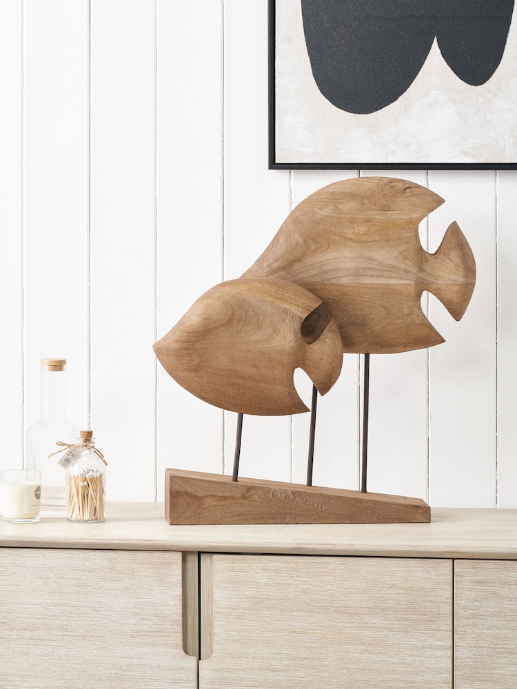 Pacific Natural Mango Wood Double Teardrop Angelfish Ornament - Image 1 of 6