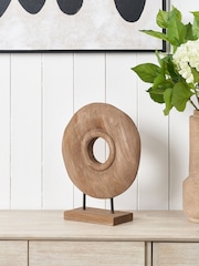 Pacific Natural Handcarved Mango Wood Circular Ornament - Image 1 of 6