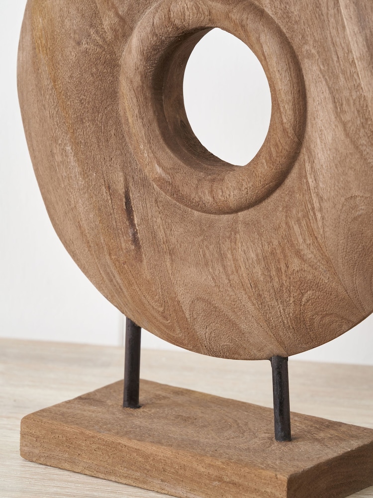 Pacific Natural Handcarved Mango Wood Circular Ornament - Image 2 of 6