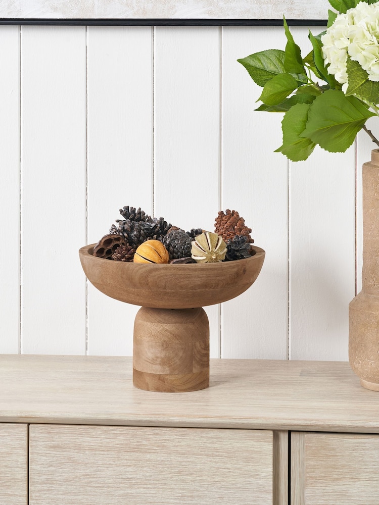 Pacific Natural Handcarved Mango Wood Bowl with Raised Base - Image 1 of 6